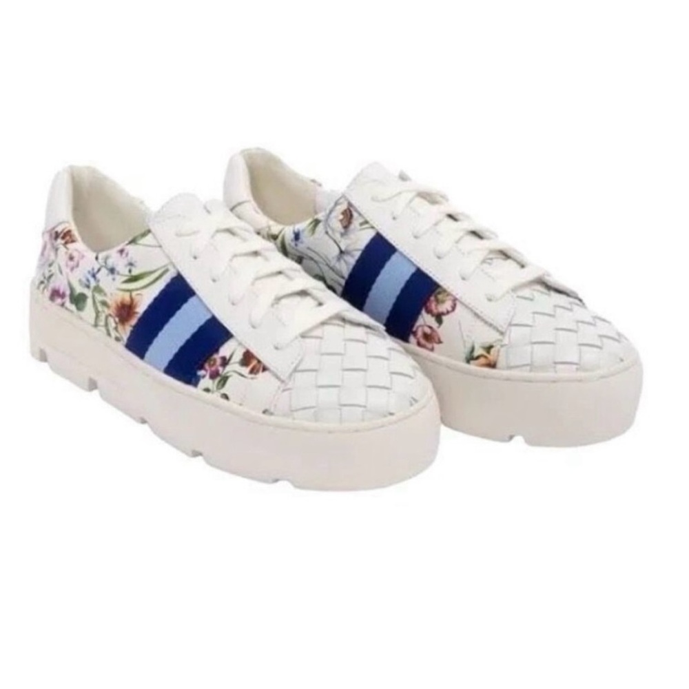 JOHNNY WAS Downtown Fiska Sneaker Leather Stripes Floral Size 10M